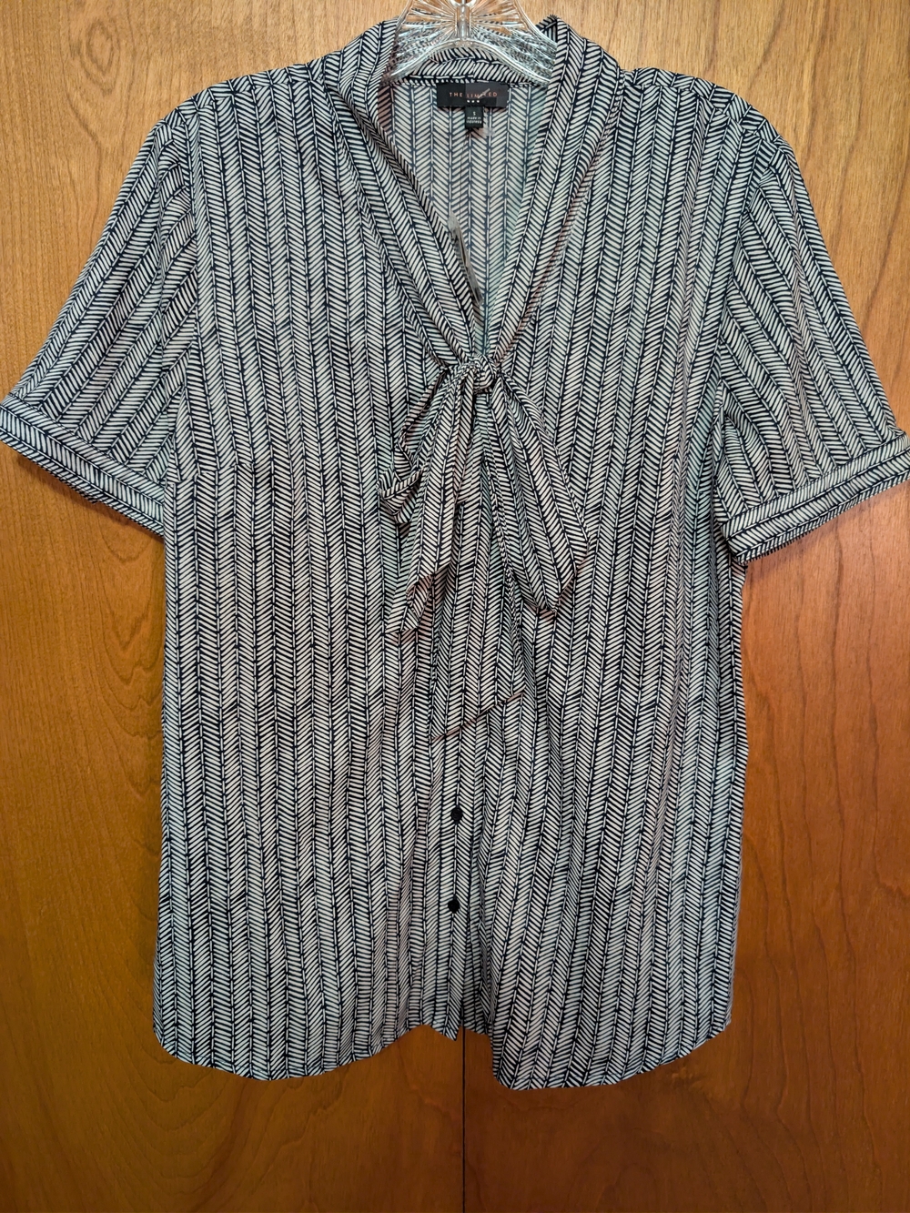 The Limited Black and White Chevron Tie-Neck Blouse